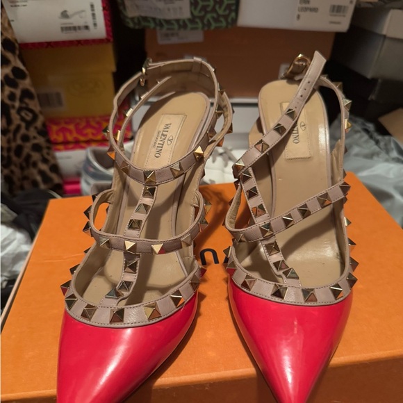 Valentino Women's Red orange Rock Studded Heels - Picture 1 of 3